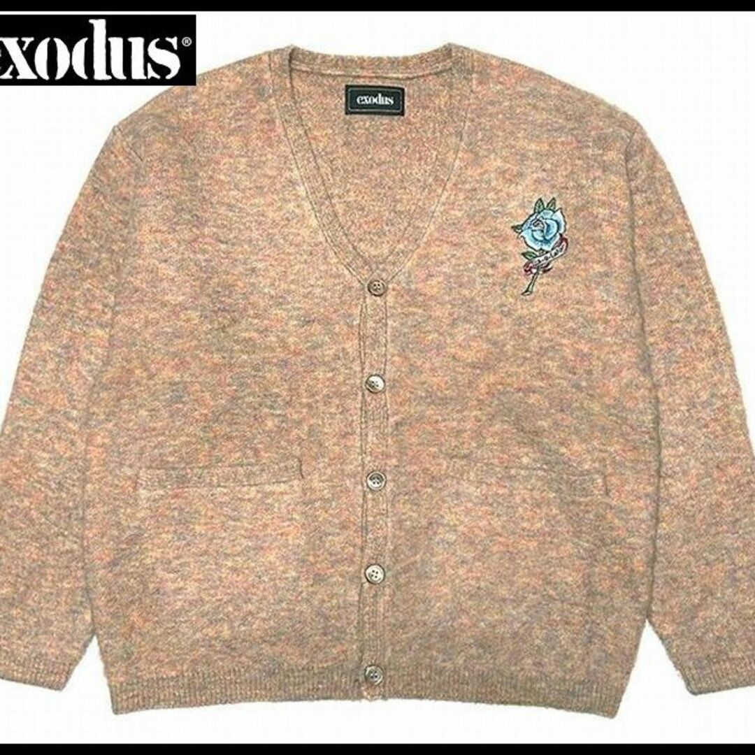 希少 エクソダス 23SS 刺繍 装飾 モヘア ニット カーディガン ピンク L 