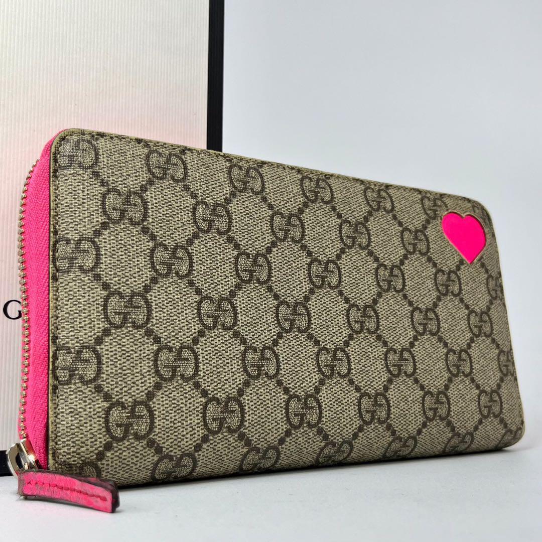グッチ GUCCI GGスプリーム ラウンドジップ ネオンハート 長財布