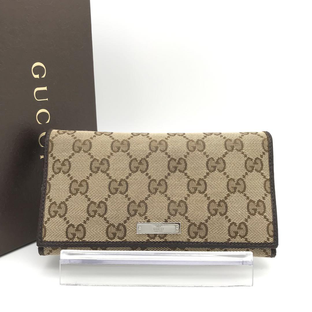 正規品　極美品　グッチ財布　グッチ長財布　グッチキャンバス　グッチレザー
